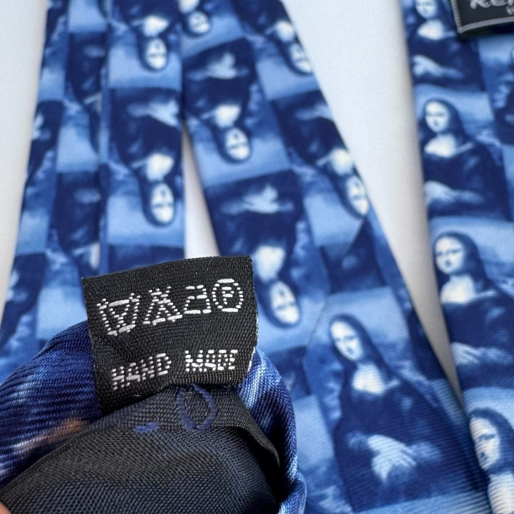Mona Lisa Silk Neck Tie Blue Novelty Academia Office Business Teacher - Picture 6 of 8